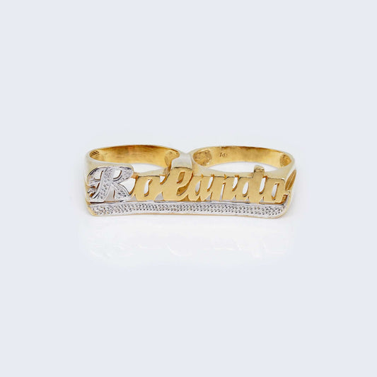 14K Gold Rolando Name Double Ring
