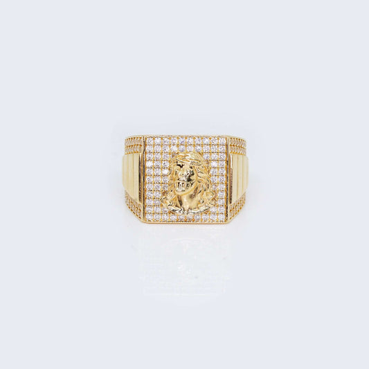 14K Gold Jesus Square Ring Cubic Zirconia