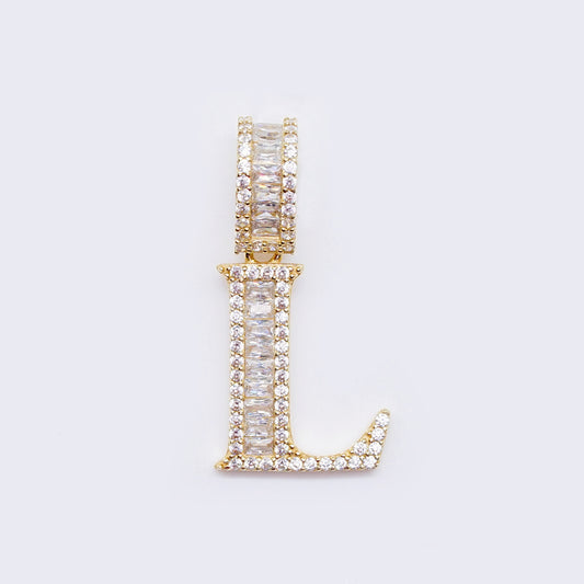 14K Cubic Zirconia "L" Initial Gold Charm