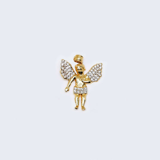 14K Gold Angel Cubic Zirconia Pendant Charm