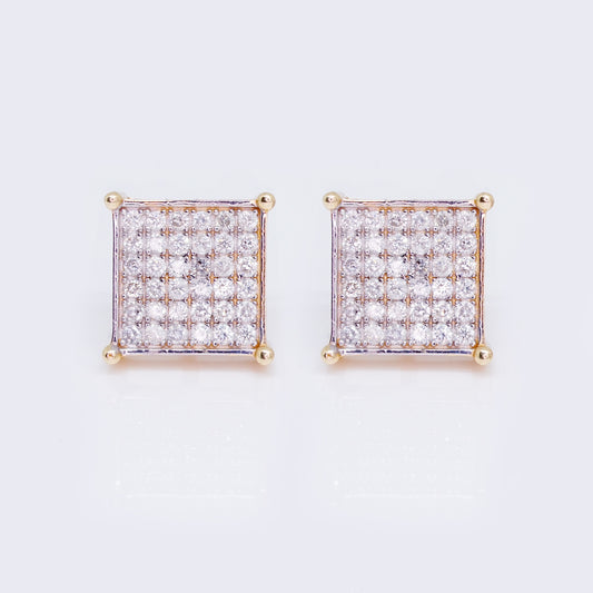 14K Square Micro-pave 0.59ct Diamond Stud Earrings