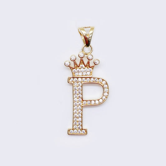 14K Cubic Zirconia "P" Initial Gold Crown Charm