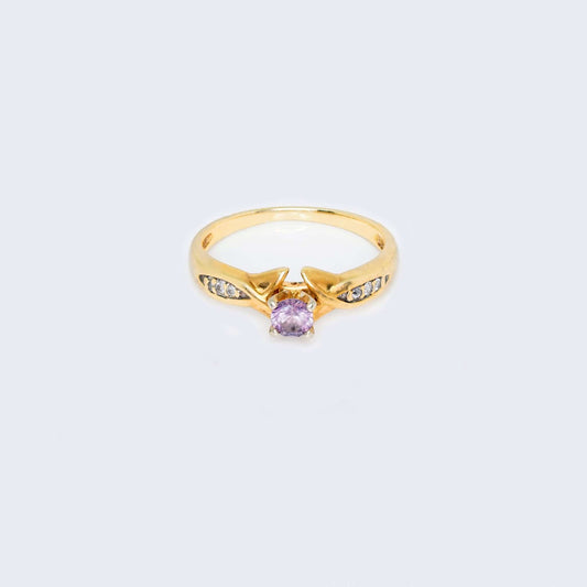 10K Yellow Gold Lavender Jade Cubic Zirconia & Diamond Ring