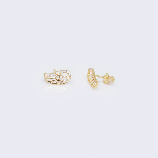 14K Cubic Zirconia Angel Wings Outline Stud Earrings
