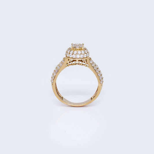 10K Gold Cubic Zirconia Three Lines Classic Design Engagement Ring