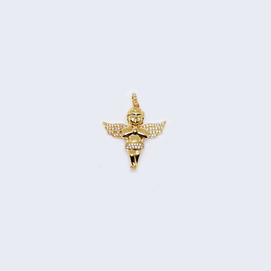 14K Gold Angel Cubic Zirconia Pendant Charm