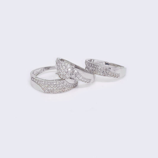 14K White Gold His Hers Round 1CT Diamond Cluster Wedding Set