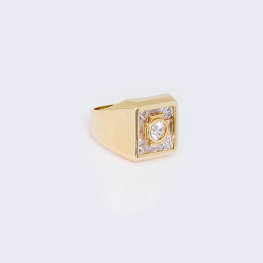 10K Cubic Zirconia Square Art-Deco Style Ring