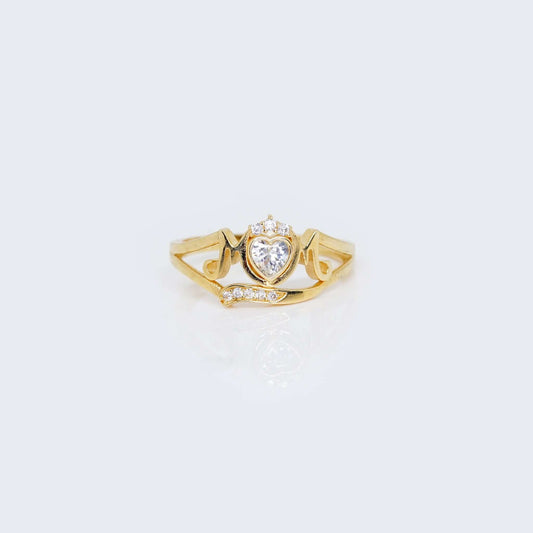 14K Gold Heart Vintage Design with Cubic Zirconia Ring