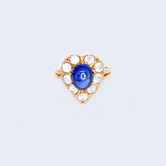 14K Yellow Gold Cubic Zirconia Stones & Blue Gem Ring