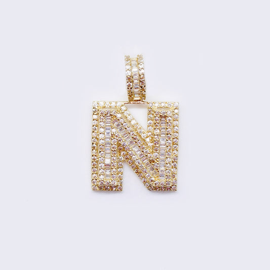 14K Cubic Zirconia "N" Initial Gold 3D Look Charm