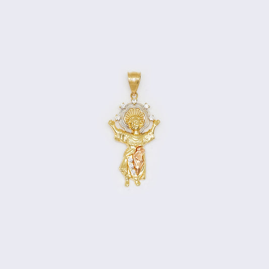 14K CZ Divino Niño Pendant in 14K Tri-Color