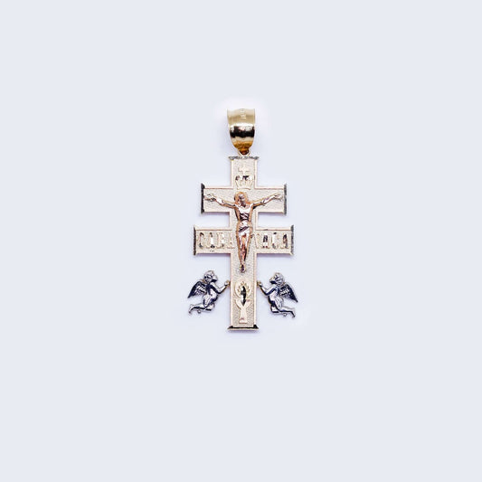 14K Christ In Cross with Angels Pendant Charm
