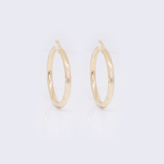 14K Leaf Textured Thick Tube Hoops 25mm/35mm/40mm