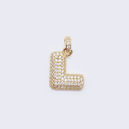 14K Cubic Zirconia "L" Initial Gold Bubble Charm