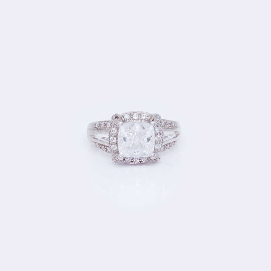 14K White Gold Square Engagement Ring with Cubic Zirconia