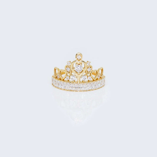 14K Gold Tiara with Baguette & Round Cubic Zirconia Ring