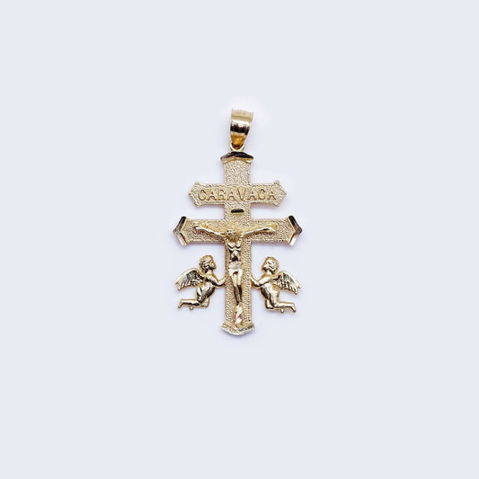 14K Christ In Cross with Angels Pendant Charm