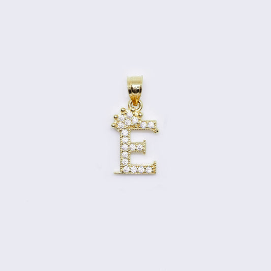 14K Crown Cubic Zirconia Charm Letter "E"
