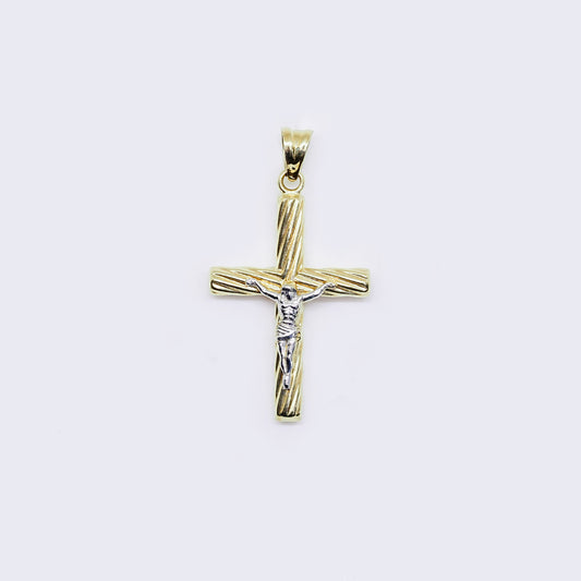 14K 2-tone Textured Edges Crucifix Charm