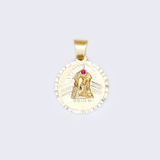 14K Religious Saint Barbara Ruby Round Medallion