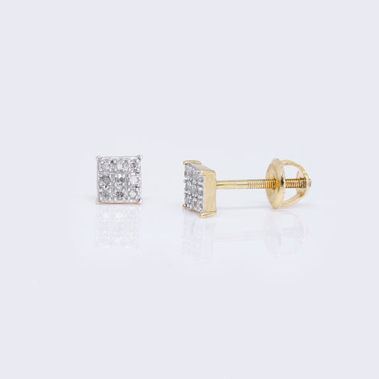 14K Gold Square Design 0.06 CTW Diamond Earrings