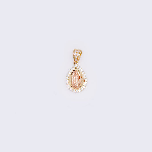 14K Cubic Zirconia Our Lady of Guadalupe Charm in Tri-Tone Gold