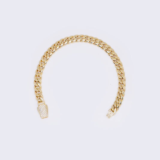 14K Yellow Gold Cubic Zirconia Monaco Chain Bracelet 7" 7mm Thickness