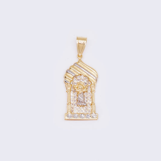 14k Two Tone Gold Saint Jude White CZ House Religious Pendant