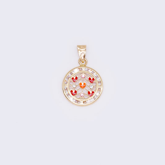 14K Circle Pendant with Cubic Zirconia with Hearts