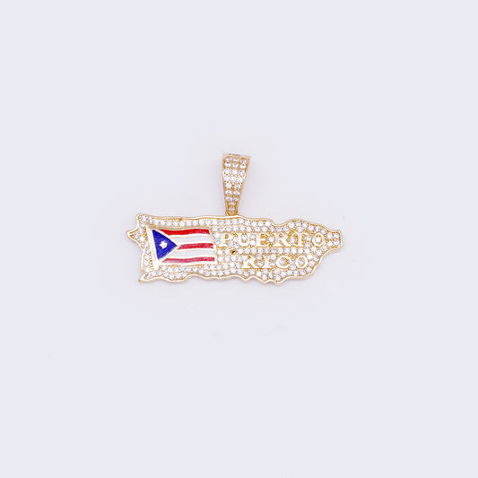 14K Puerto Rico map Pendant with CZ