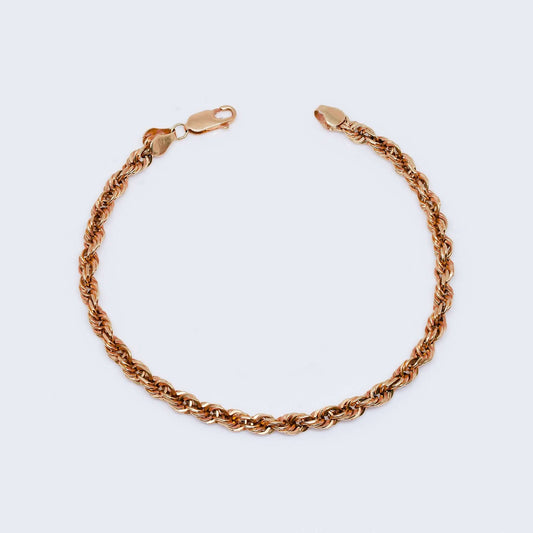 14K Rose Gold Hollow Diamond Cut Rope Link Bracelet