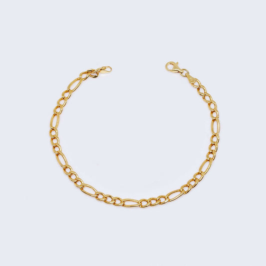 14K Figaro Semi Solid Gold Bracelet 4.0 mm thick