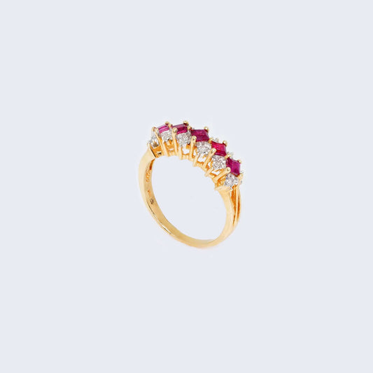 14K Gold Line Design Ruby Stones