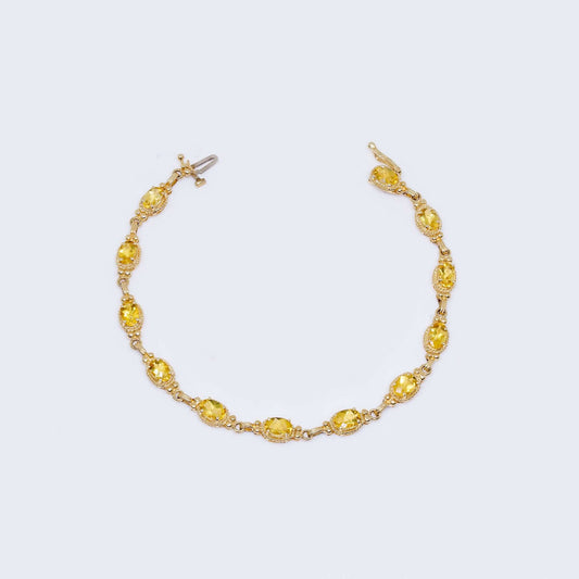 14K Gold Vintage Design with Yellow Cubic Zirconia Stones Bracelet