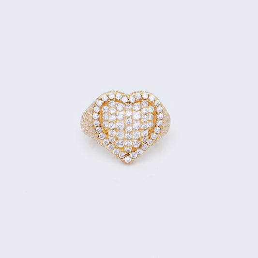 14K Cubic Zirconia Paved Heart Statement Ring