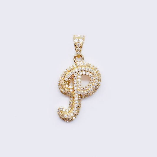 14K Cubic Zirconia "P" Initial Gold 3D Look Charm