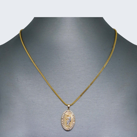 10K Gold Round Christ Necklace Set