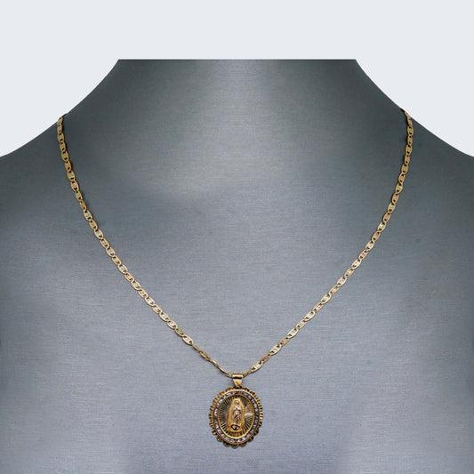 10K Gold Virgen de Guadalupe Necklace Set