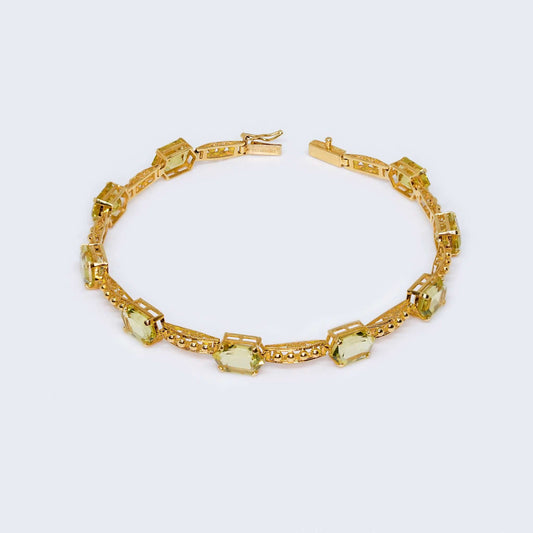 14K Gold Green Color Gems Bracelet