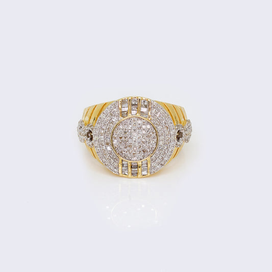 14K Round 1ct Diamond Fluted Statement Cluster Pinky Ring