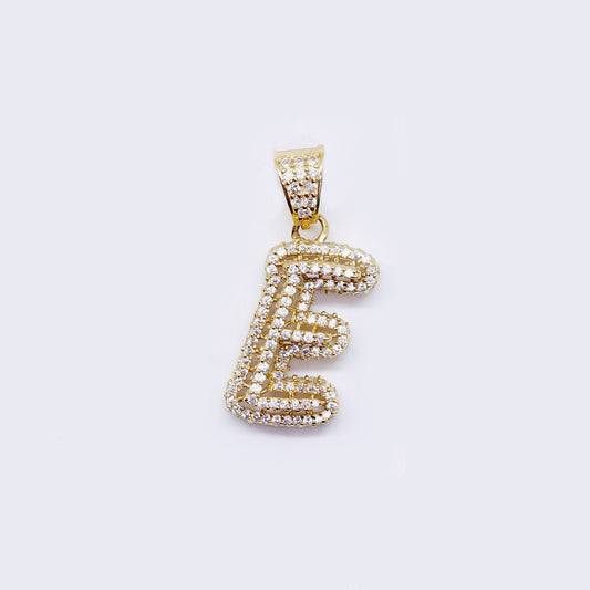 14K Cubic Zirconia "E" Initial Gold 3D Look Charm