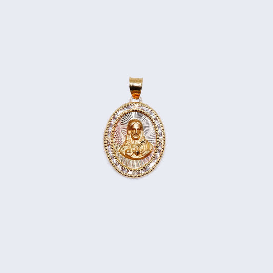 10K Gold Christ Face with Cubic Zirconia Stones Pendant Charm