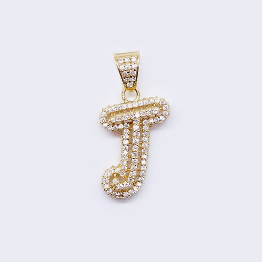 14K Cubic Zirconia "J" Initial Gold 3D Look Charm