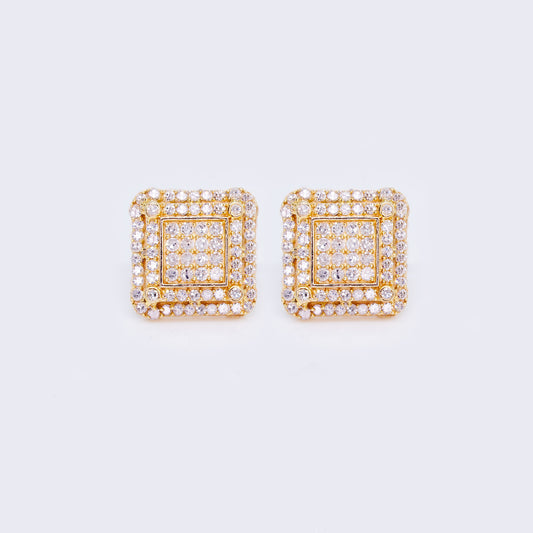 14K Double-Layered Square Pave 0.26ct Diamond Stud Earrings