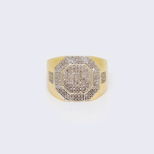 10K 3ct Diamond Men's Hexagon Cluster Charm Statement Ring