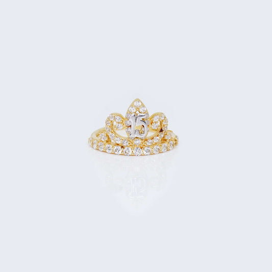 14K Gold Crown Sweet 15 with Cubic Zirconia Ring