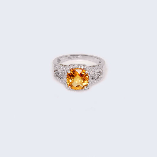 10K White Gold Yellow Stone & Diamond 0.48 CT Ring