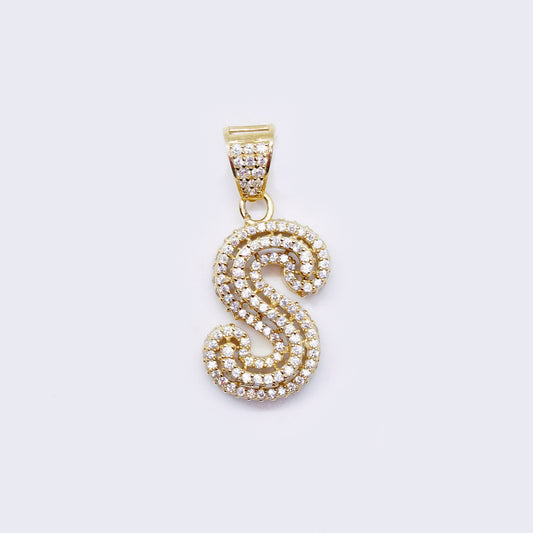 14K Cubic Zirconia "S" Initial Gold 3D Look Charm