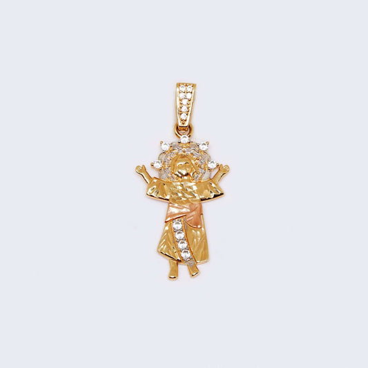 14K Gold Baby Jesus Cubic Zirconia Charm Pendant